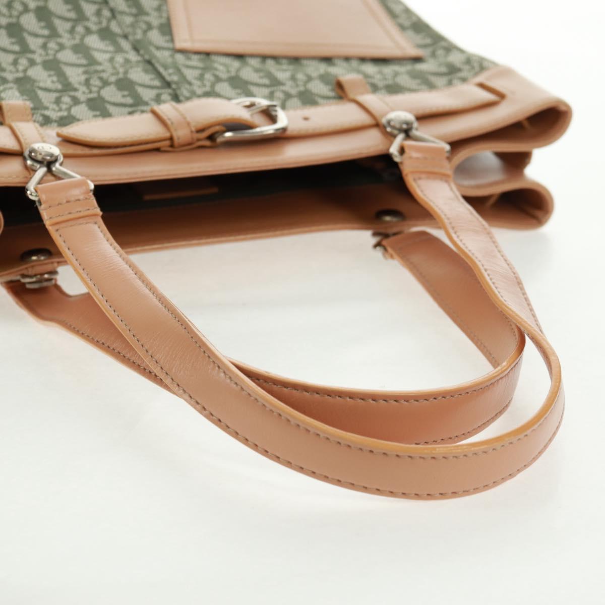 Christian Dior Trotter Canvas Tote Bag Green Silver Auth 165477V