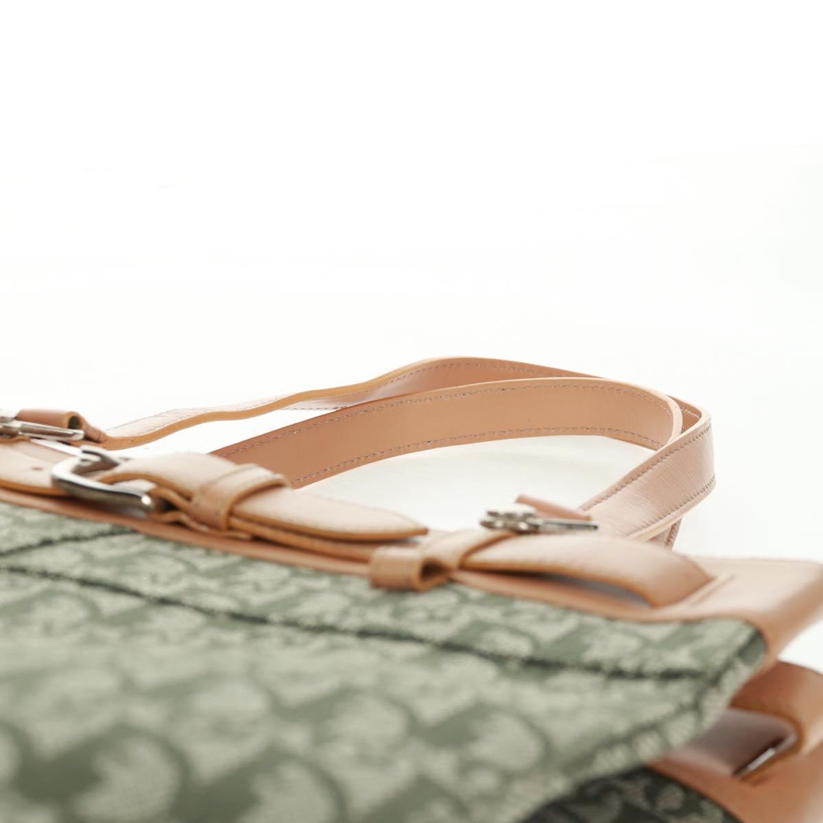 Christian Dior Trotter Canvas Tote Bag Green Silver Auth 165477V