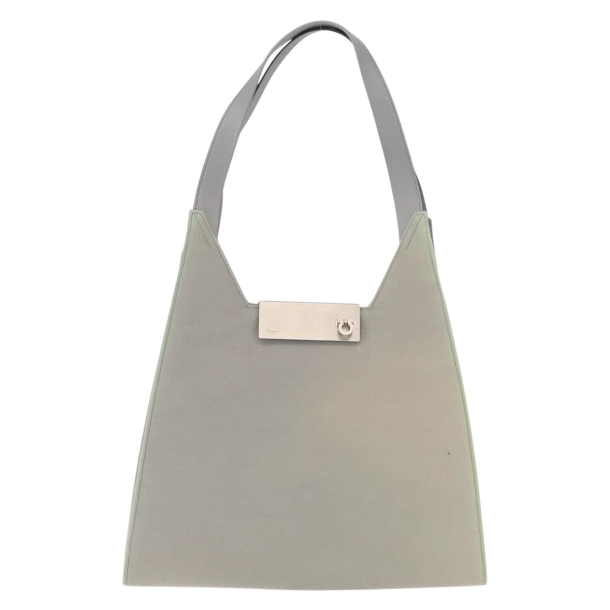 Salvatore Ferragamo Gancini Shoulder Bag Suede Gray Silver Auth 165484