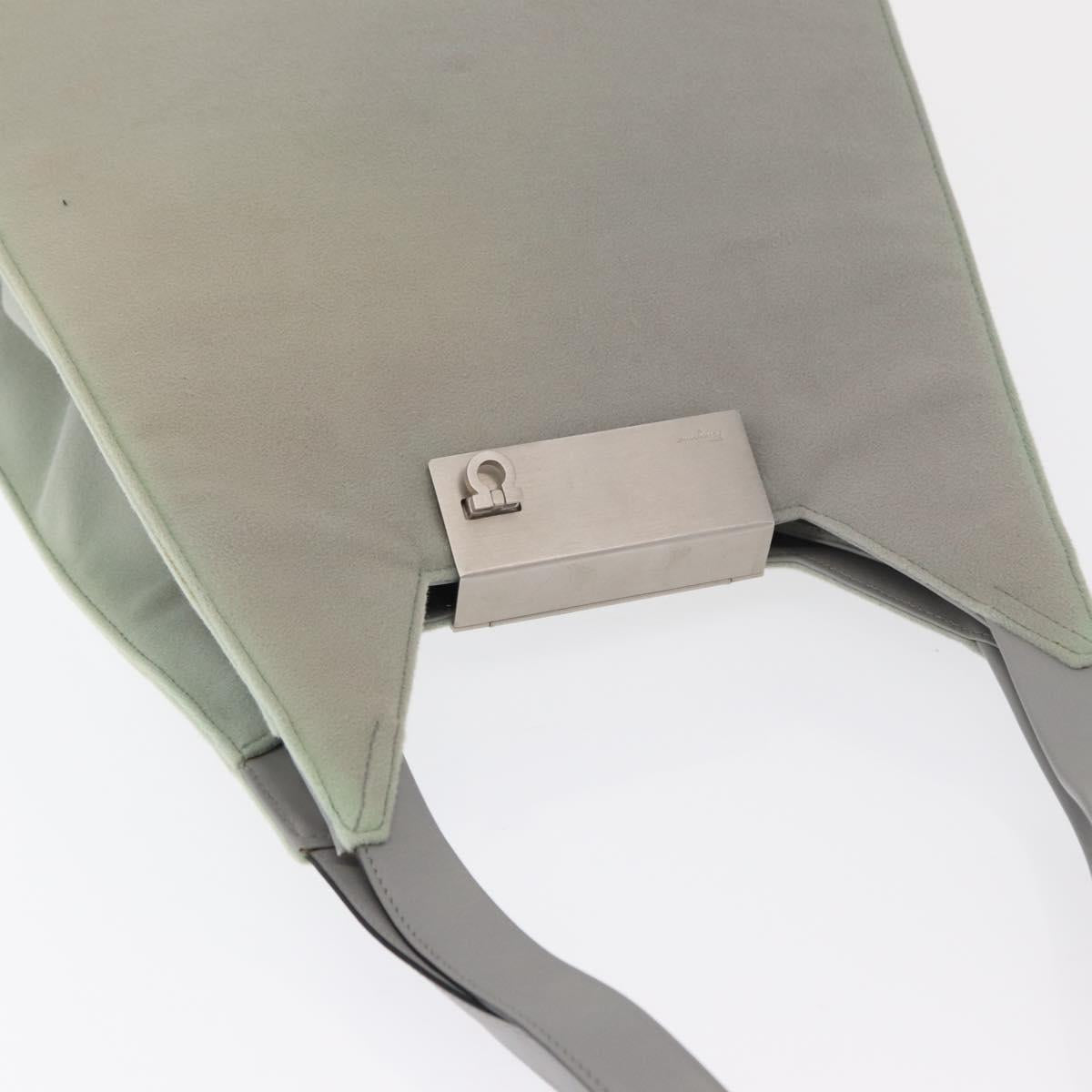 Salvatore Ferragamo Gancini Shoulder Bag Suede Gray Silver Auth 165484