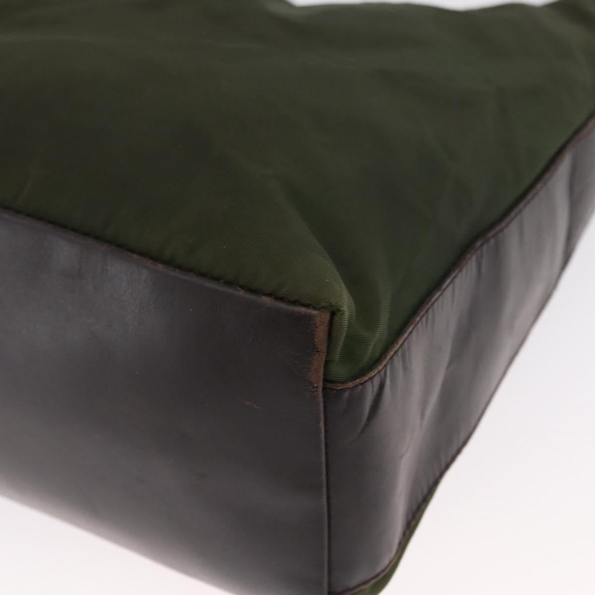 PRADA Shoulder Bag Nylon Khaki Silver Auth 165486