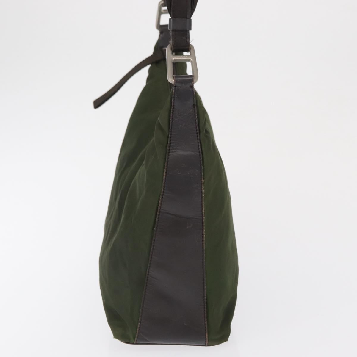 PRADA Shoulder Bag Nylon Khaki Silver Auth 165486