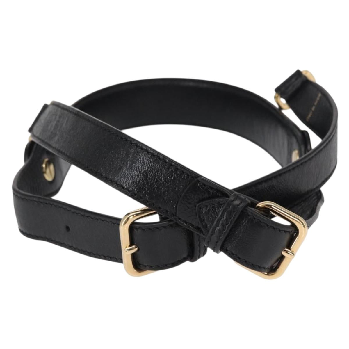 FENDI Adjustable Shoulder Strap Leather 33.9""-41.7"" Black Gold Auth 165489