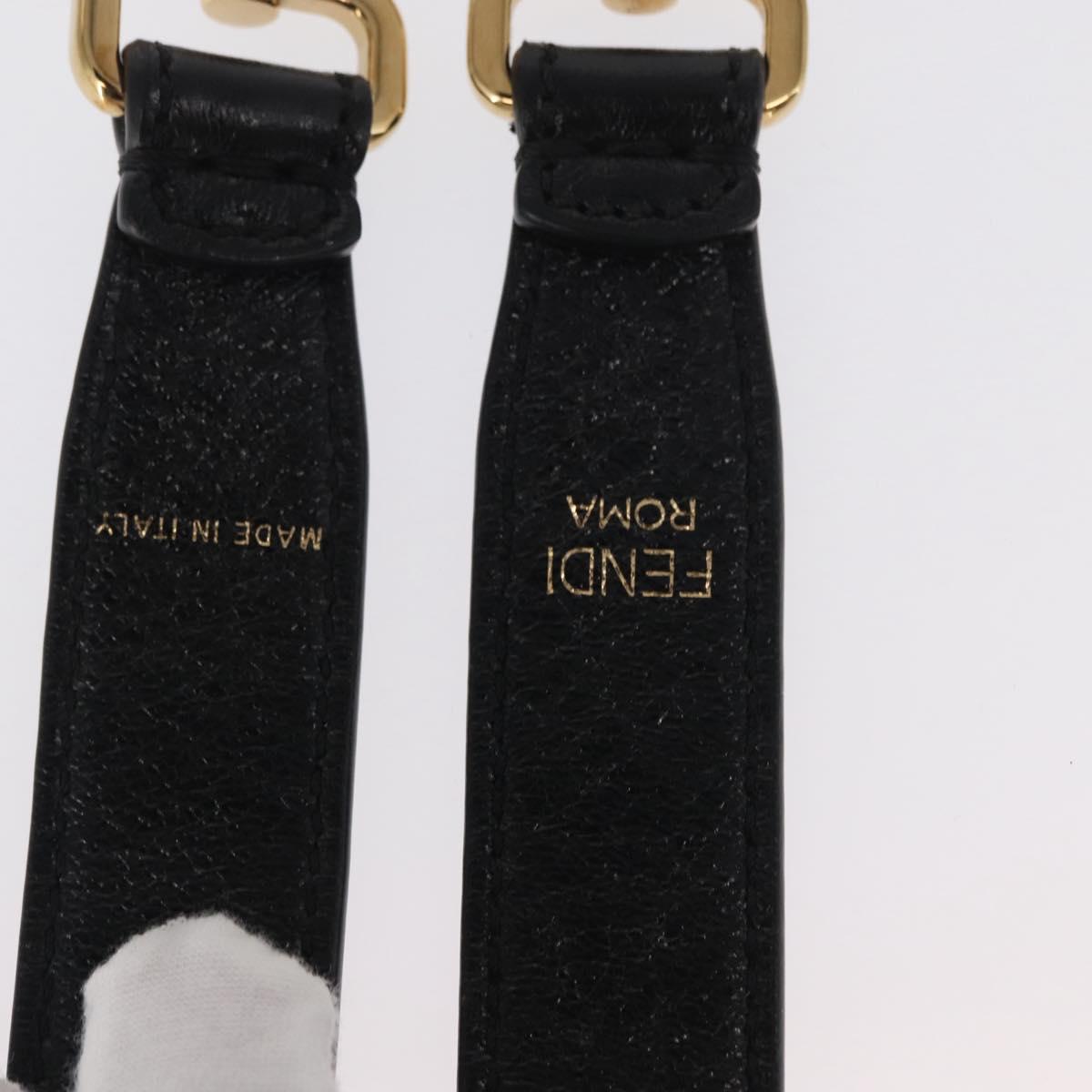 FENDI Adjustable Shoulder Strap Leather 33.9""-41.7"" Black Gold Auth 165489