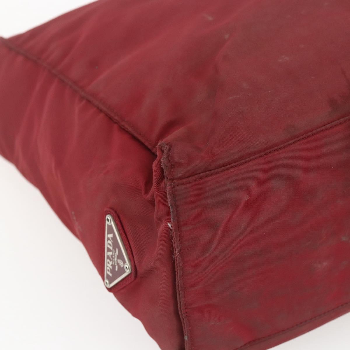 PRADA Hand Bag Nylon Red Silver Auth 165491
