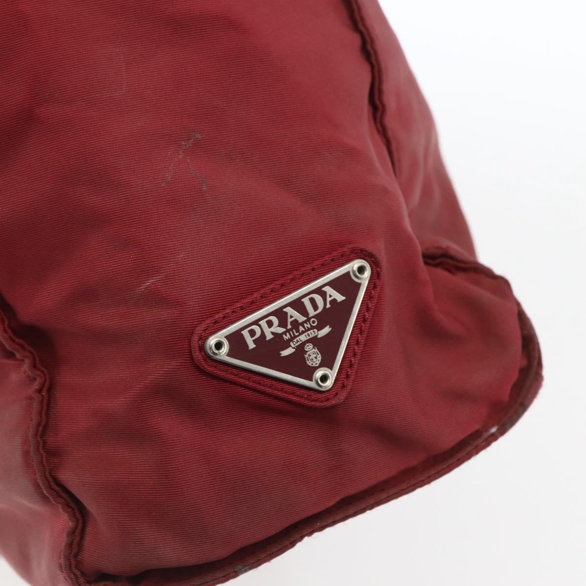 PRADA Hand Bag Nylon Red Silver Auth 165491
