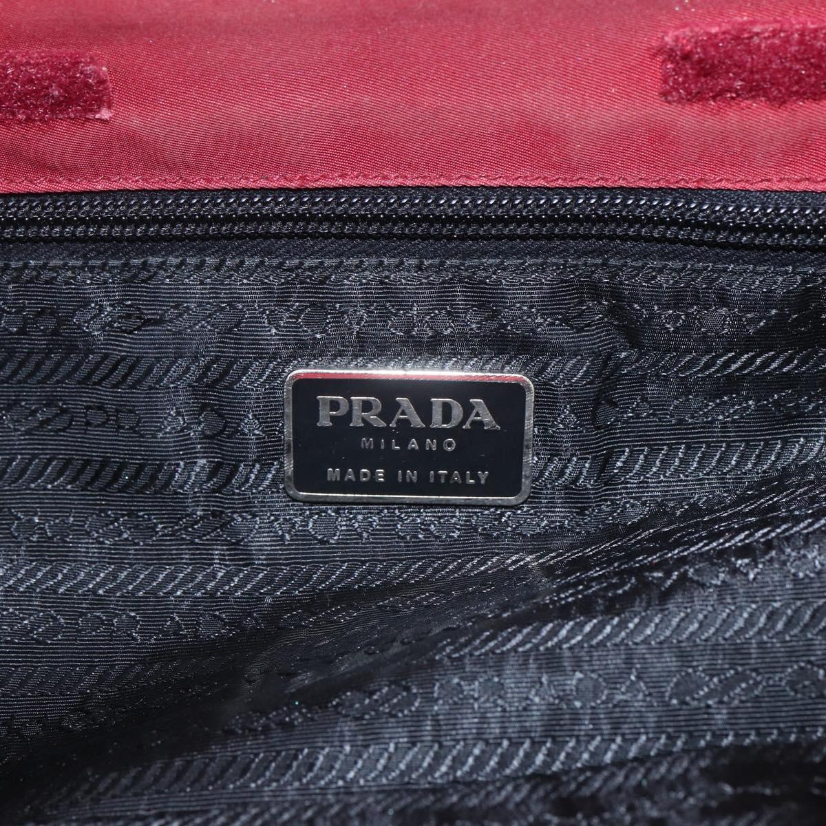 PRADA Hand Bag Nylon Red Silver Auth 165491