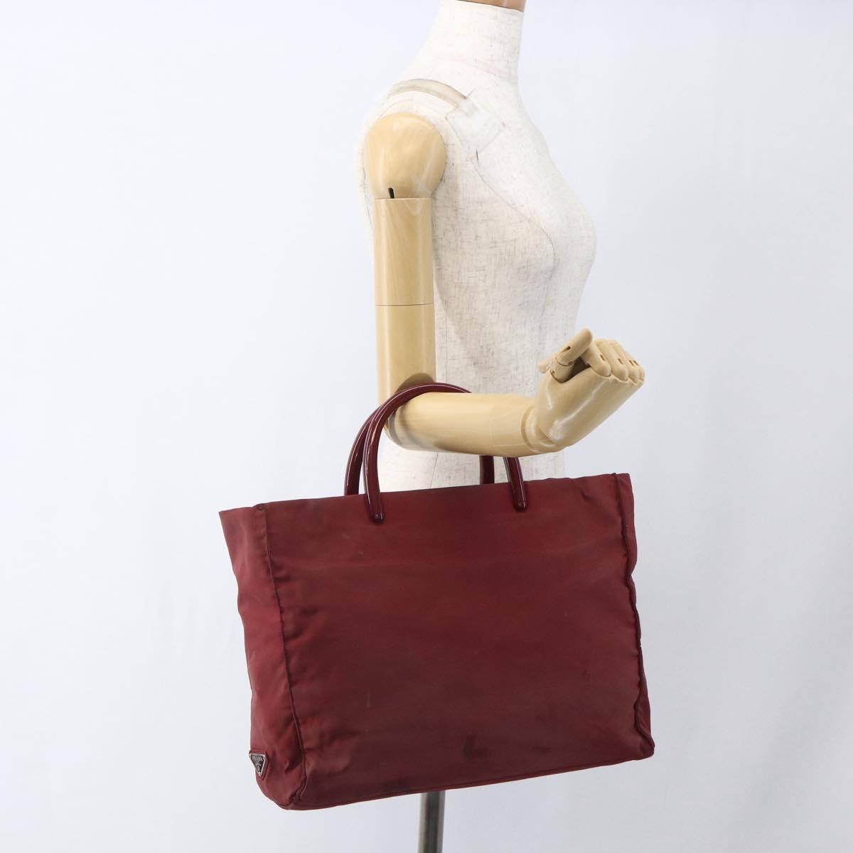 PRADA Hand Bag Nylon Red Silver Auth 165491