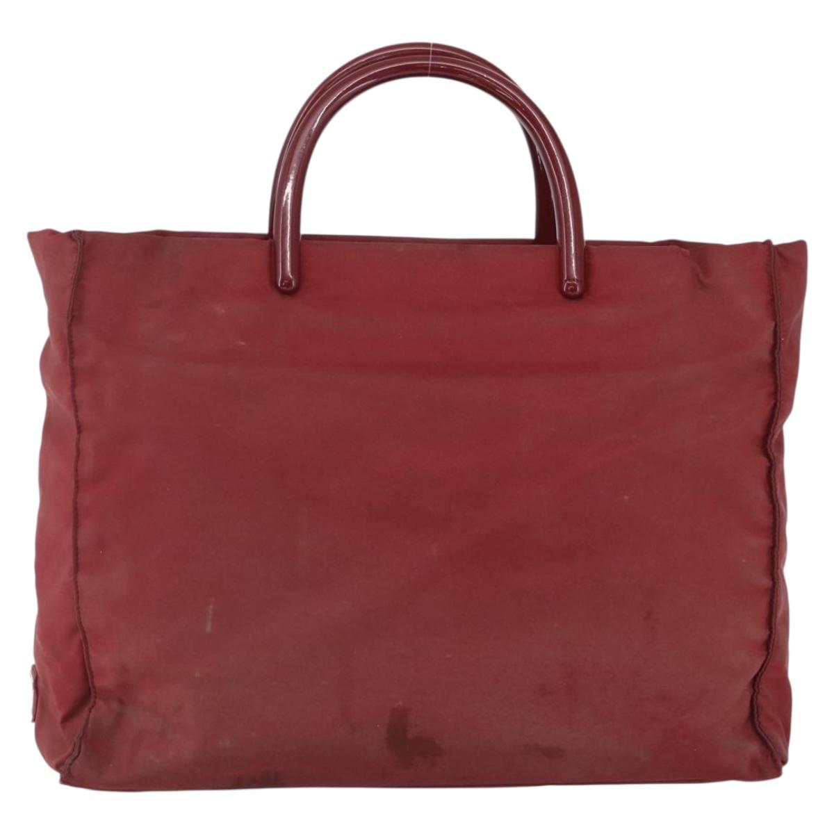 PRADA Hand Bag Nylon Red Silver Auth 165491