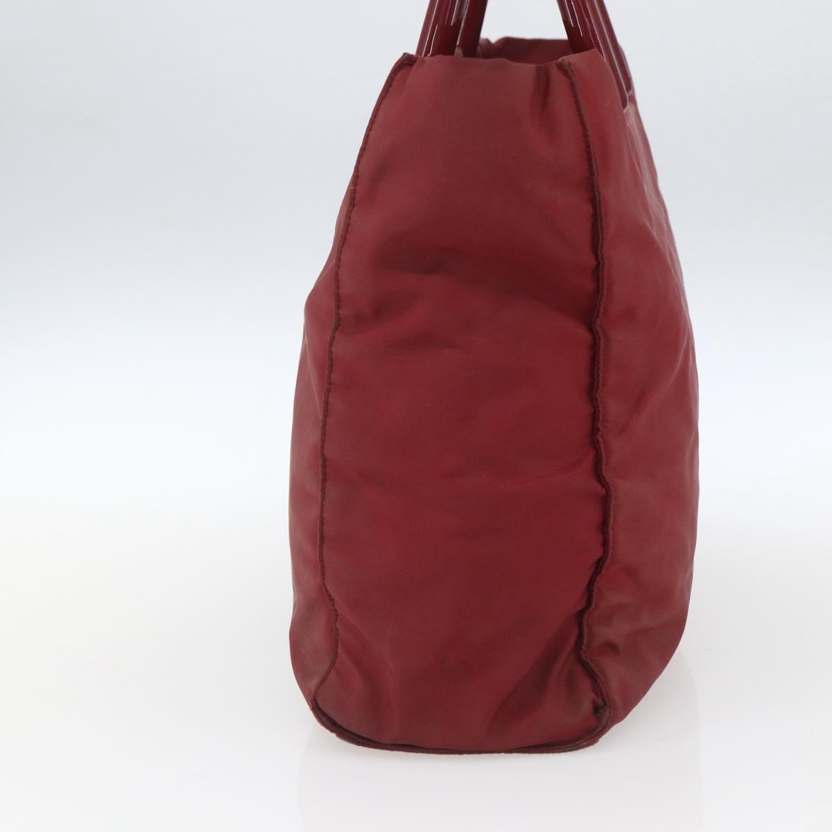 PRADA Hand Bag Nylon Red Silver Auth 165491
