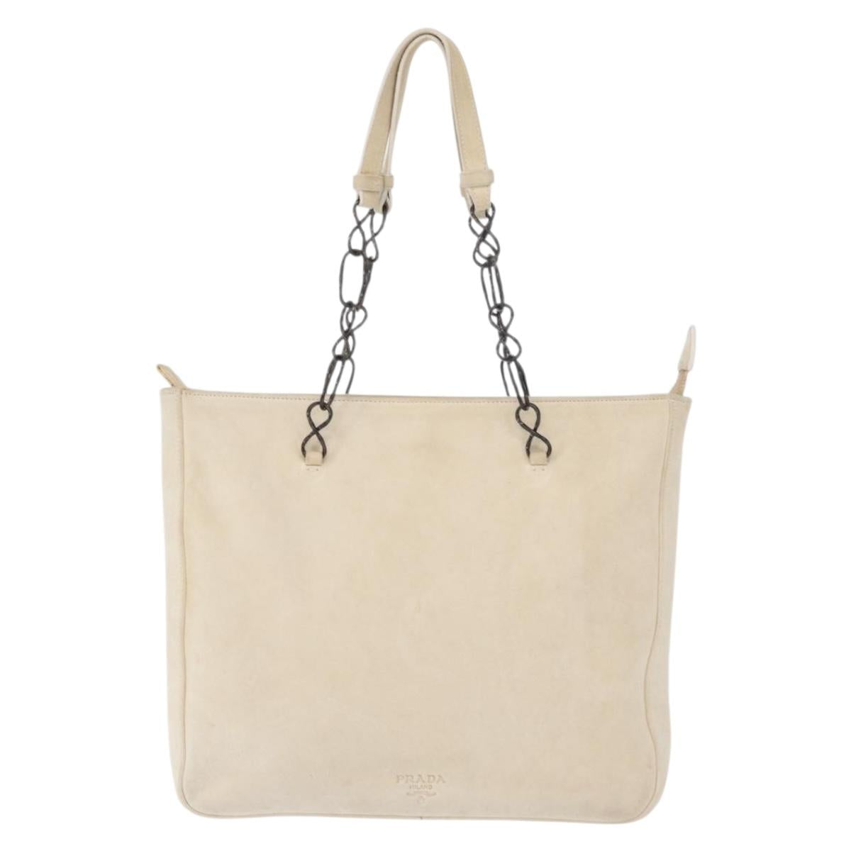 PRADA Chain Shoulder Bag Suede White Auth 165493