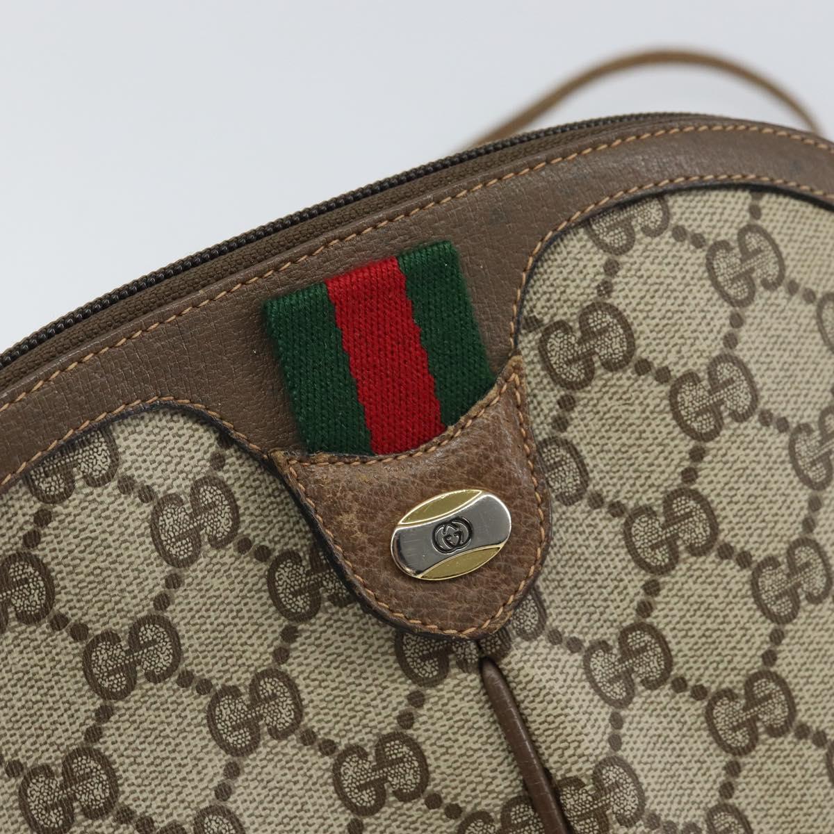 GUCCI GG Supreme Web Sherry Line Shoulder Bag PVC Beige Gold Auth 165494