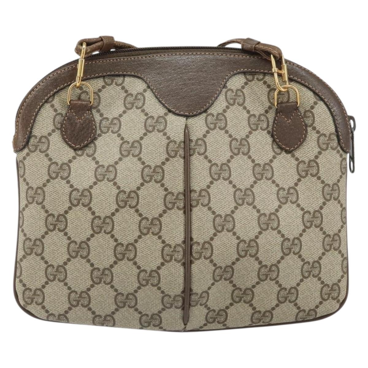 GUCCI GG Supreme Web Sherry Line Shoulder Bag PVC Beige Gold Auth 165494