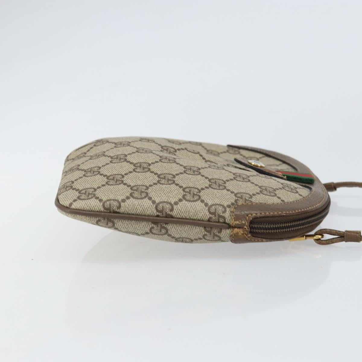 GUCCI GG Supreme Web Sherry Line Shoulder Bag PVC Beige Gold Auth 165494