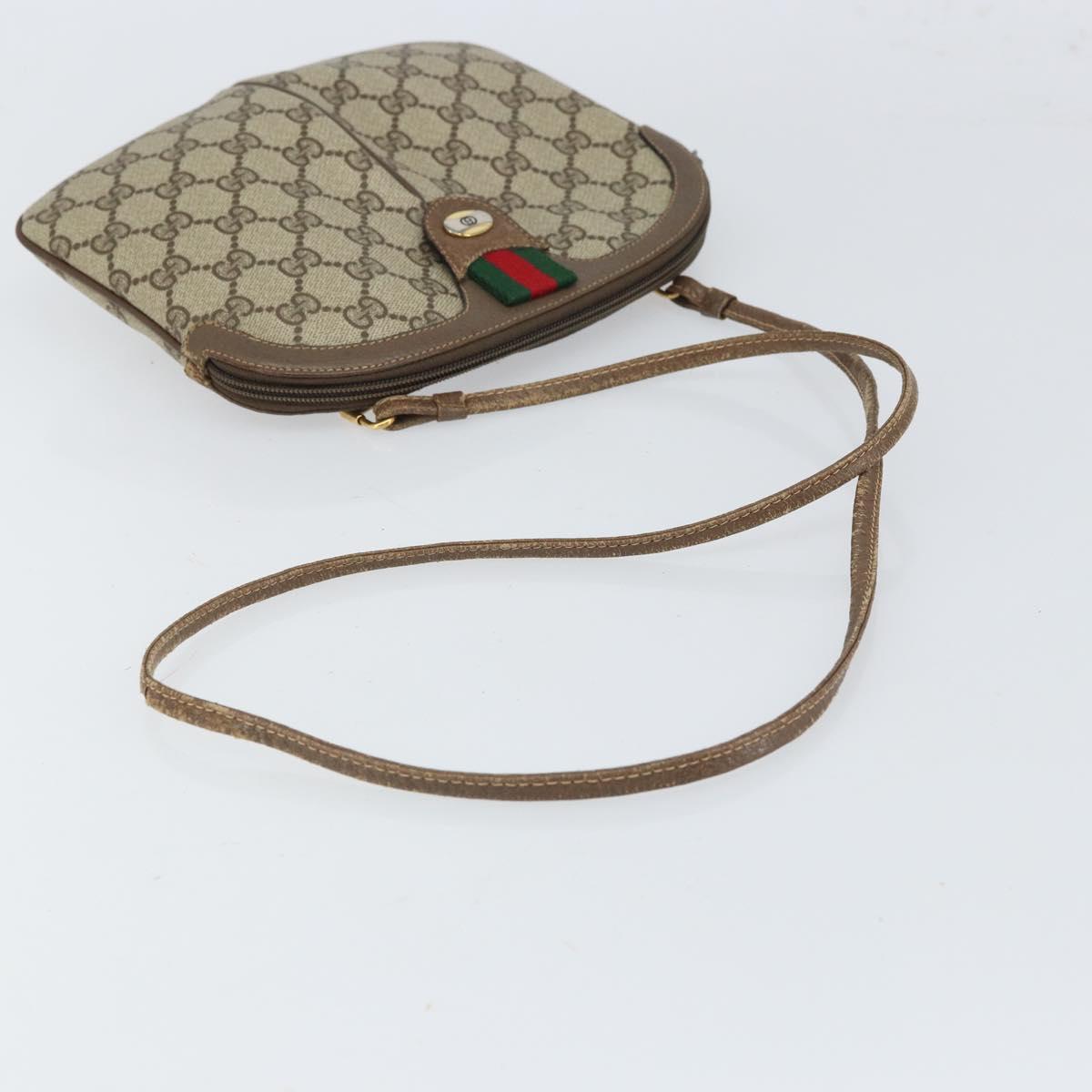 GUCCI GG Supreme Web Sherry Line Shoulder Bag PVC Beige Gold Auth 165494