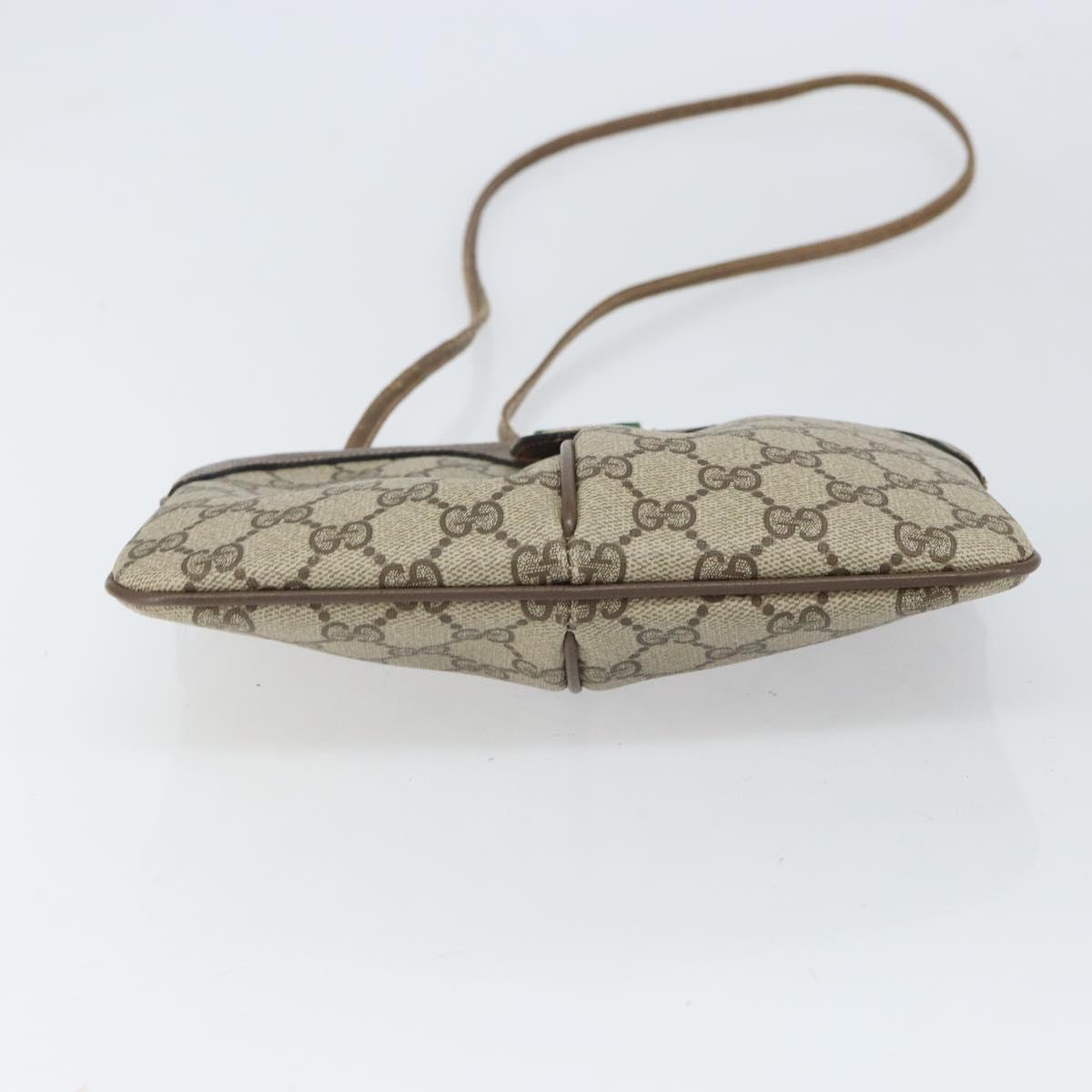 GUCCI GG Supreme Web Sherry Line Shoulder Bag PVC Beige Gold Auth 165494