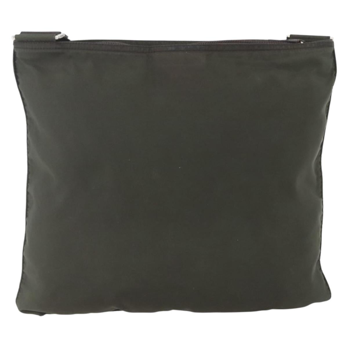 PRADA Shoulder Bag Nylon Khaki Silver Auth 165495