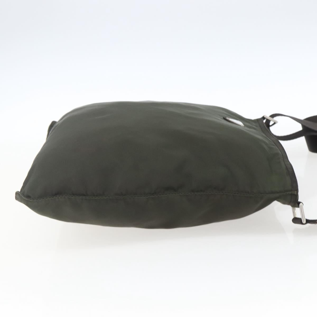PRADA Shoulder Bag Nylon Khaki Silver Auth 165495