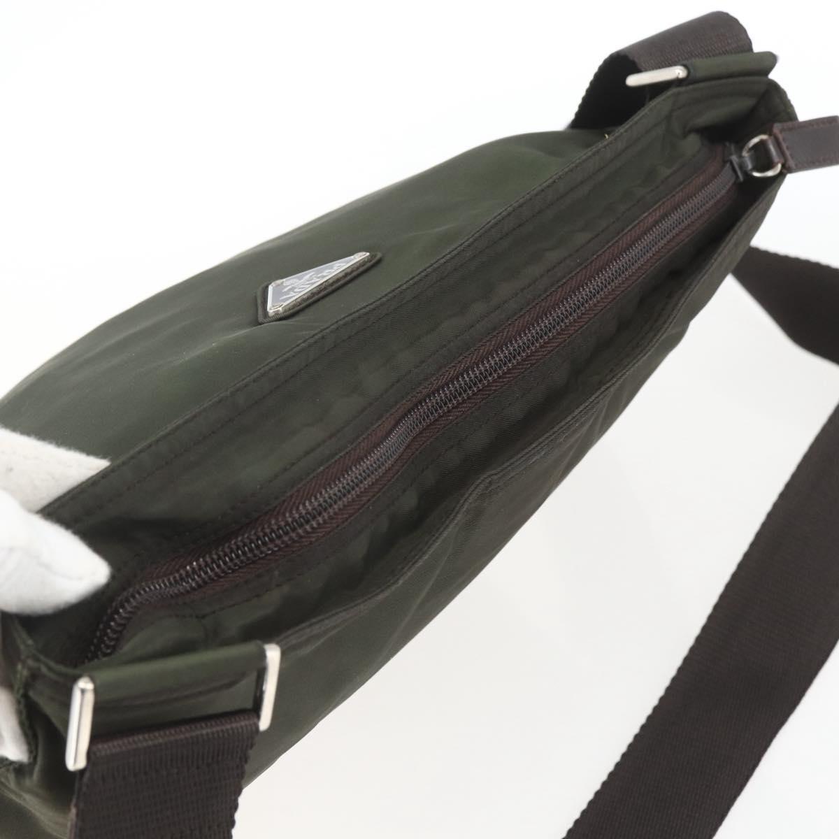 PRADA Shoulder Bag Nylon Khaki Silver Auth 165495