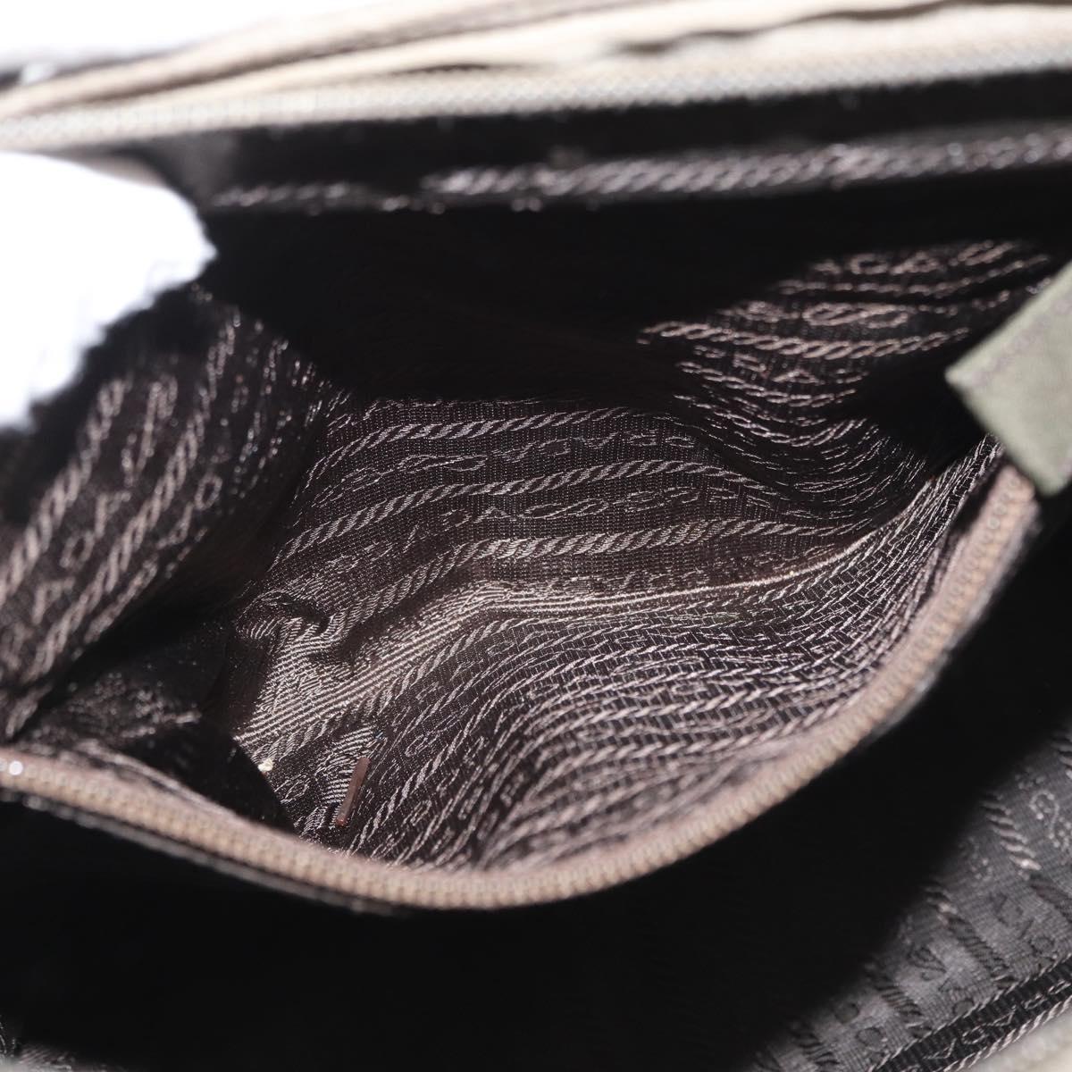 PRADA Tote Bag Nylon Beige Silver Auth 165496