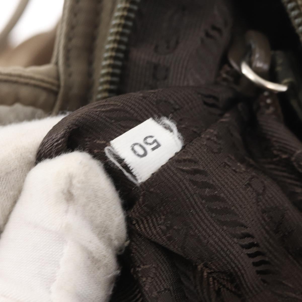 PRADA Tote Bag Nylon Beige Silver Auth 165496
