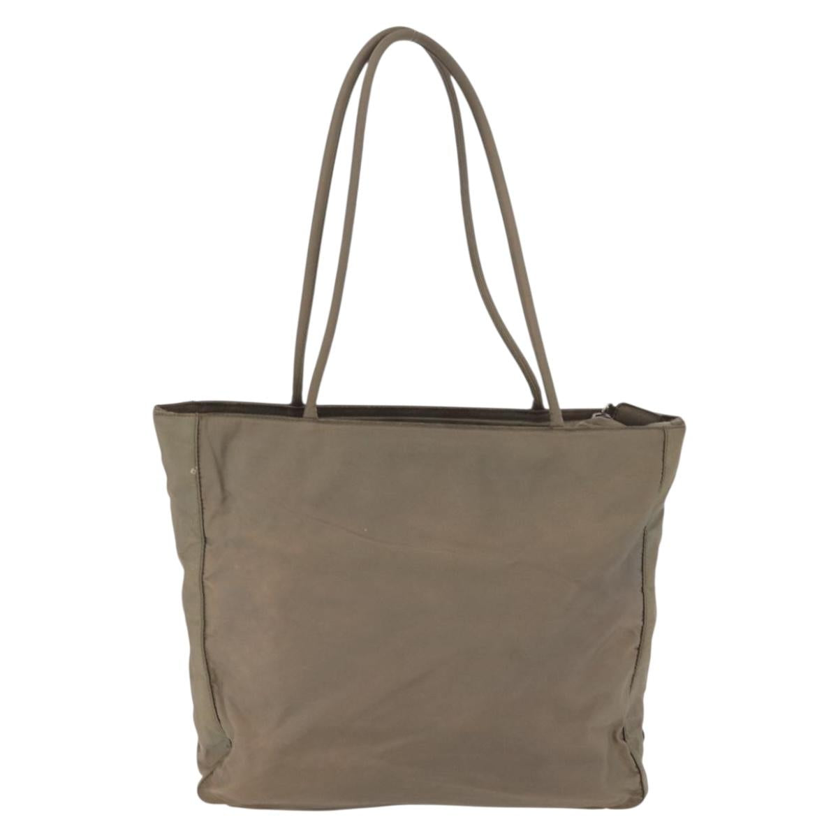 PRADA Tote Bag Nylon Beige Silver Auth 165496