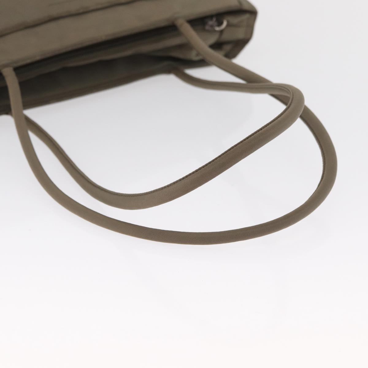PRADA Tote Bag Nylon Beige Silver Auth 165496