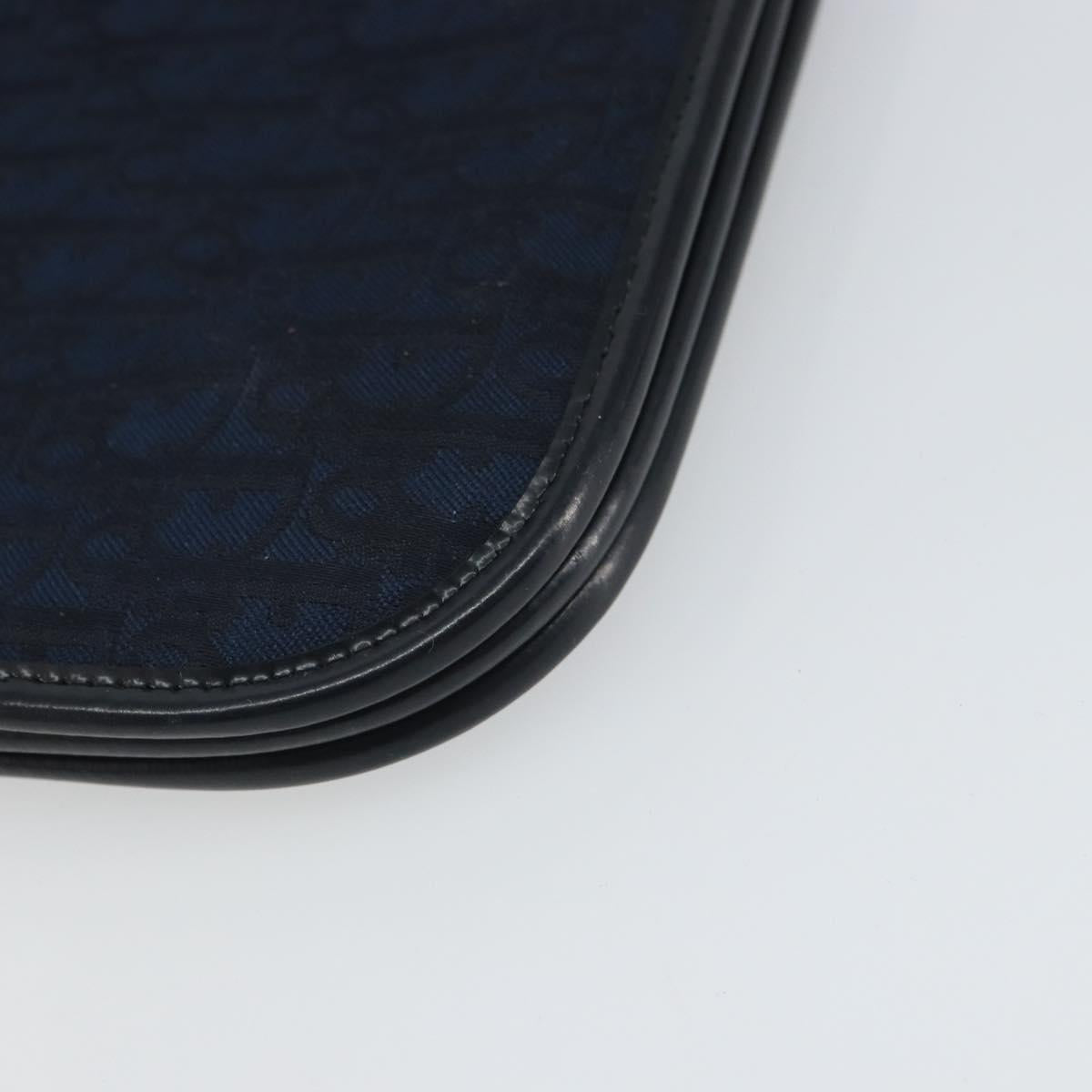Christian Dior Trotter Canvas Clutch Bag Navy Gold Auth 165497