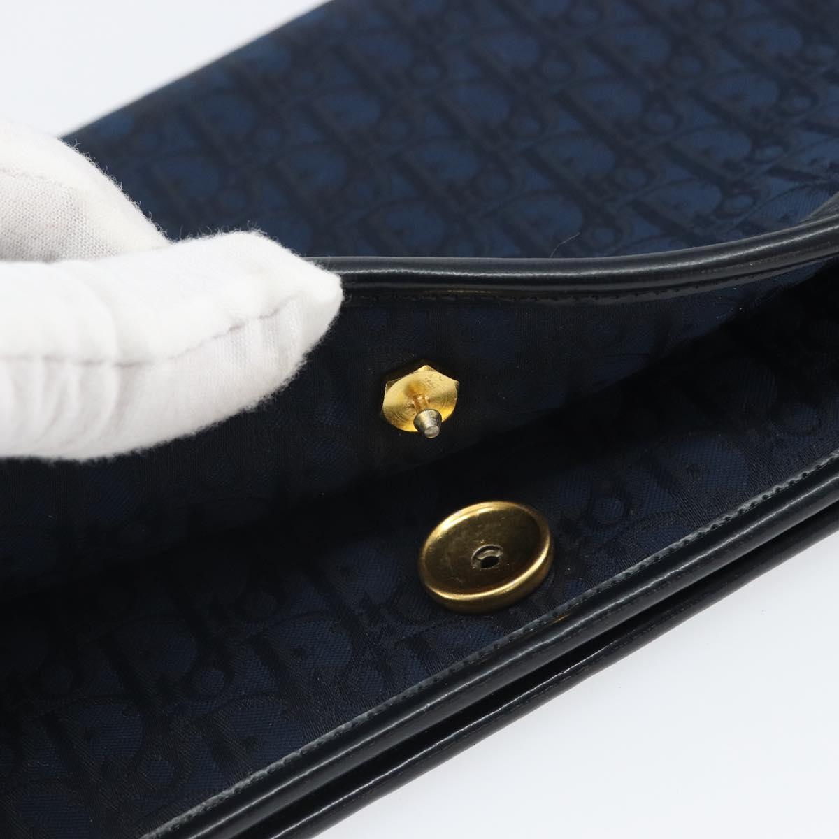 Christian Dior Trotter Canvas Clutch Bag Navy Gold Auth 165497