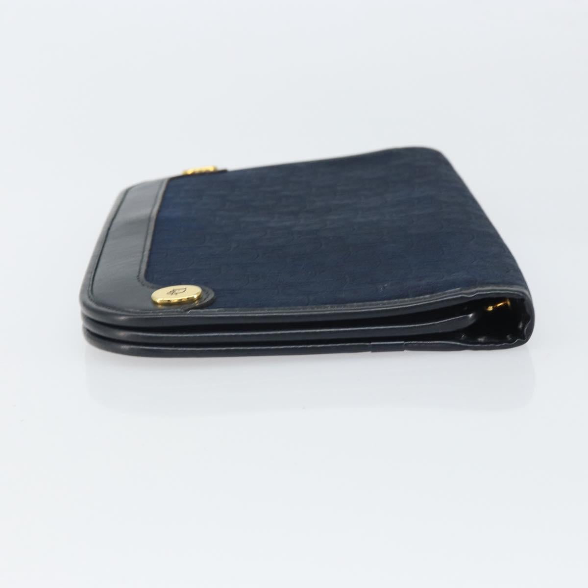 Christian Dior Trotter Canvas Clutch Bag Navy Gold Auth 165497
