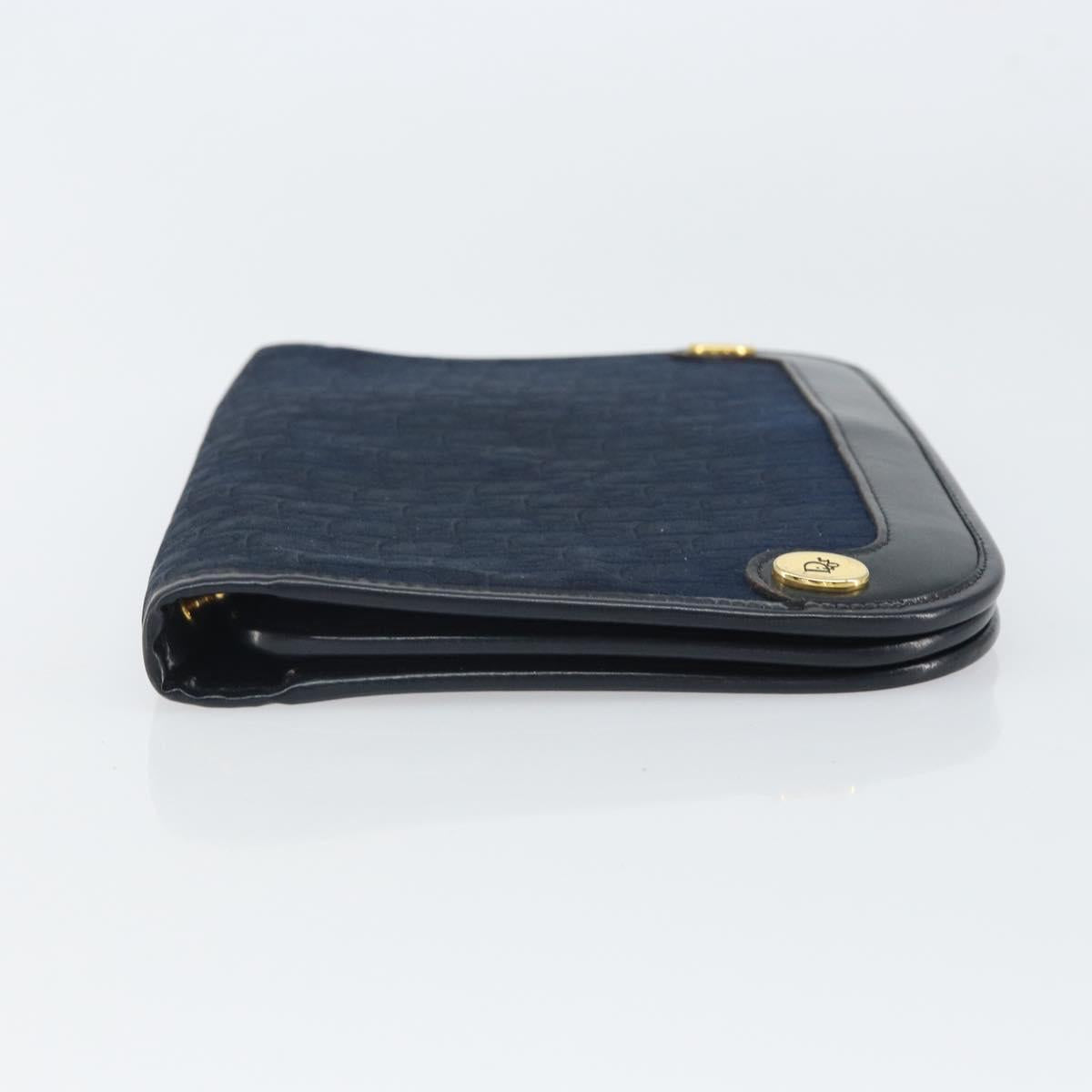Christian Dior Trotter Canvas Clutch Bag Navy Gold Auth 165497
