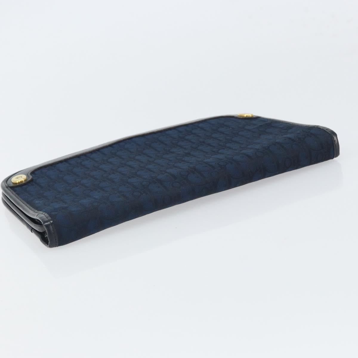 Christian Dior Trotter Canvas Clutch Bag Navy Gold Auth 165497