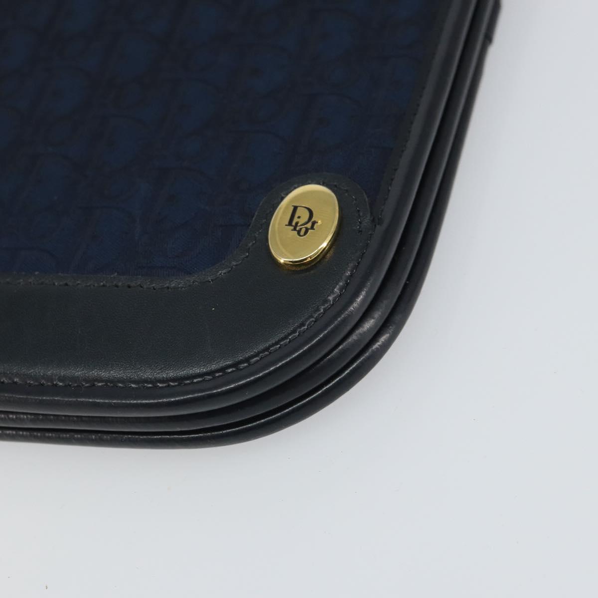 Christian Dior Trotter Canvas Clutch Bag Navy Gold Auth 165497