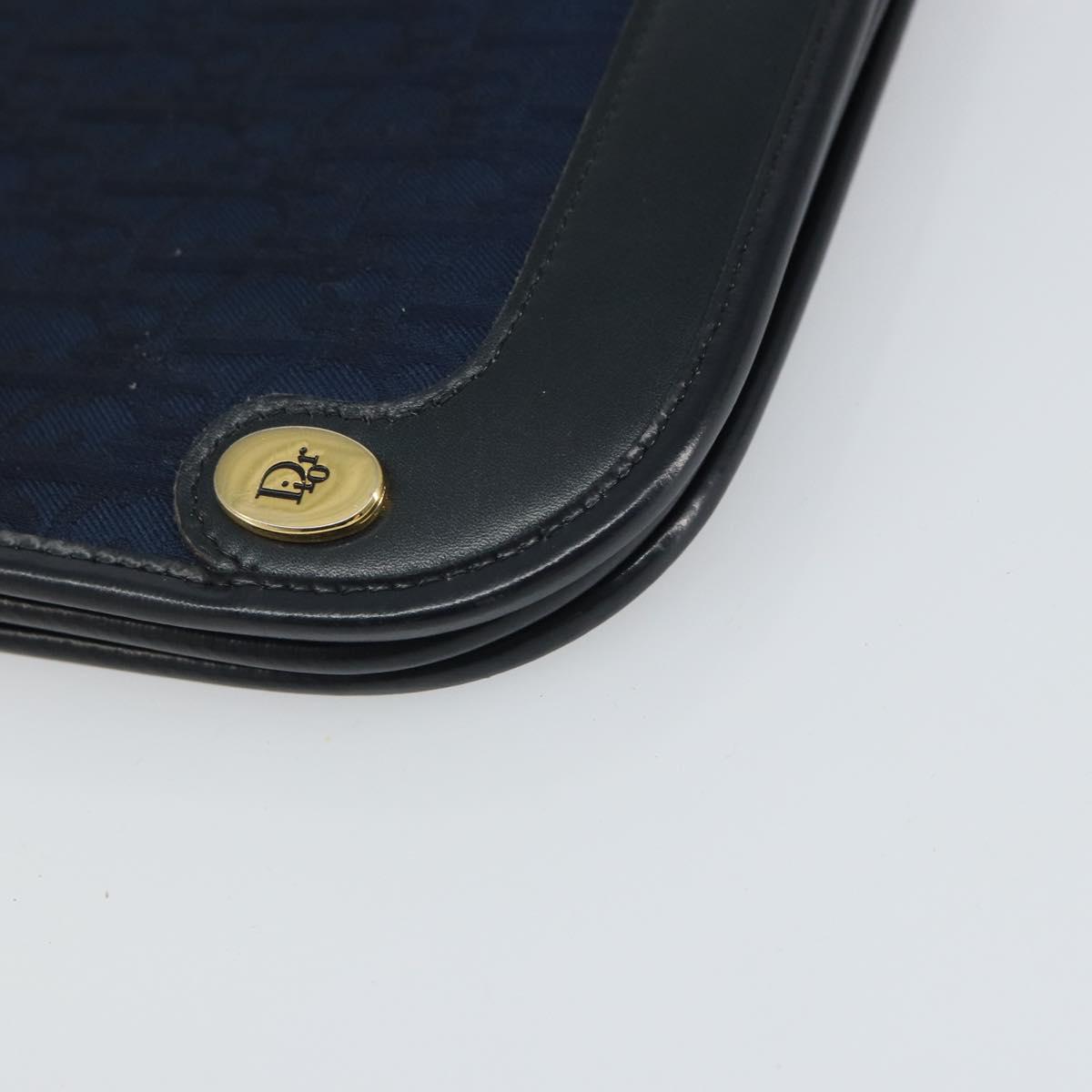 Christian Dior Trotter Canvas Clutch Bag Navy Gold Auth 165497