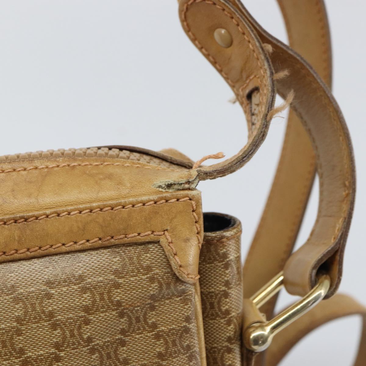 CELINE Macadam Canvas Shoulder Bag PVC Beige Gold Auth 165501
