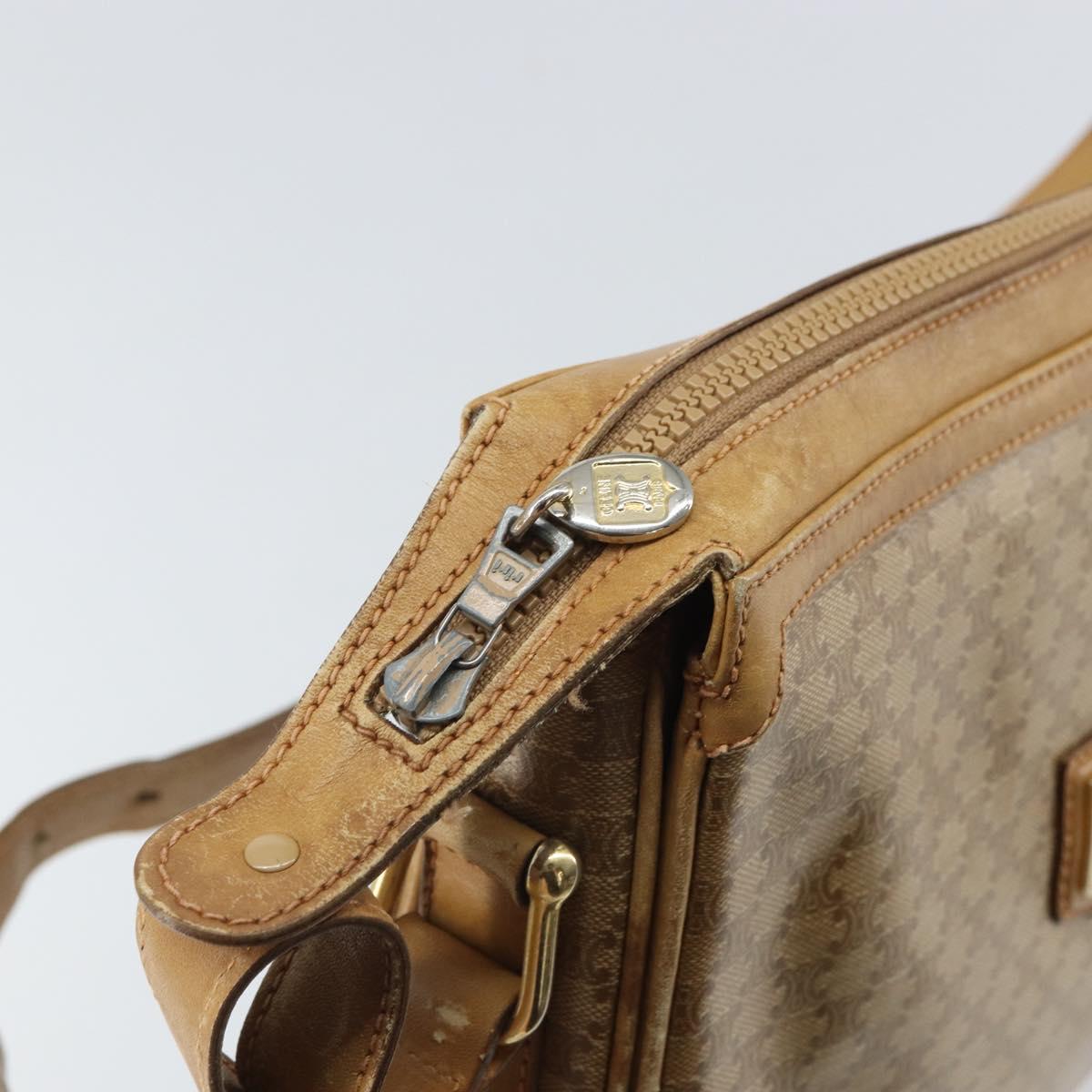 CELINE Macadam Canvas Shoulder Bag PVC Beige Gold Auth 165501