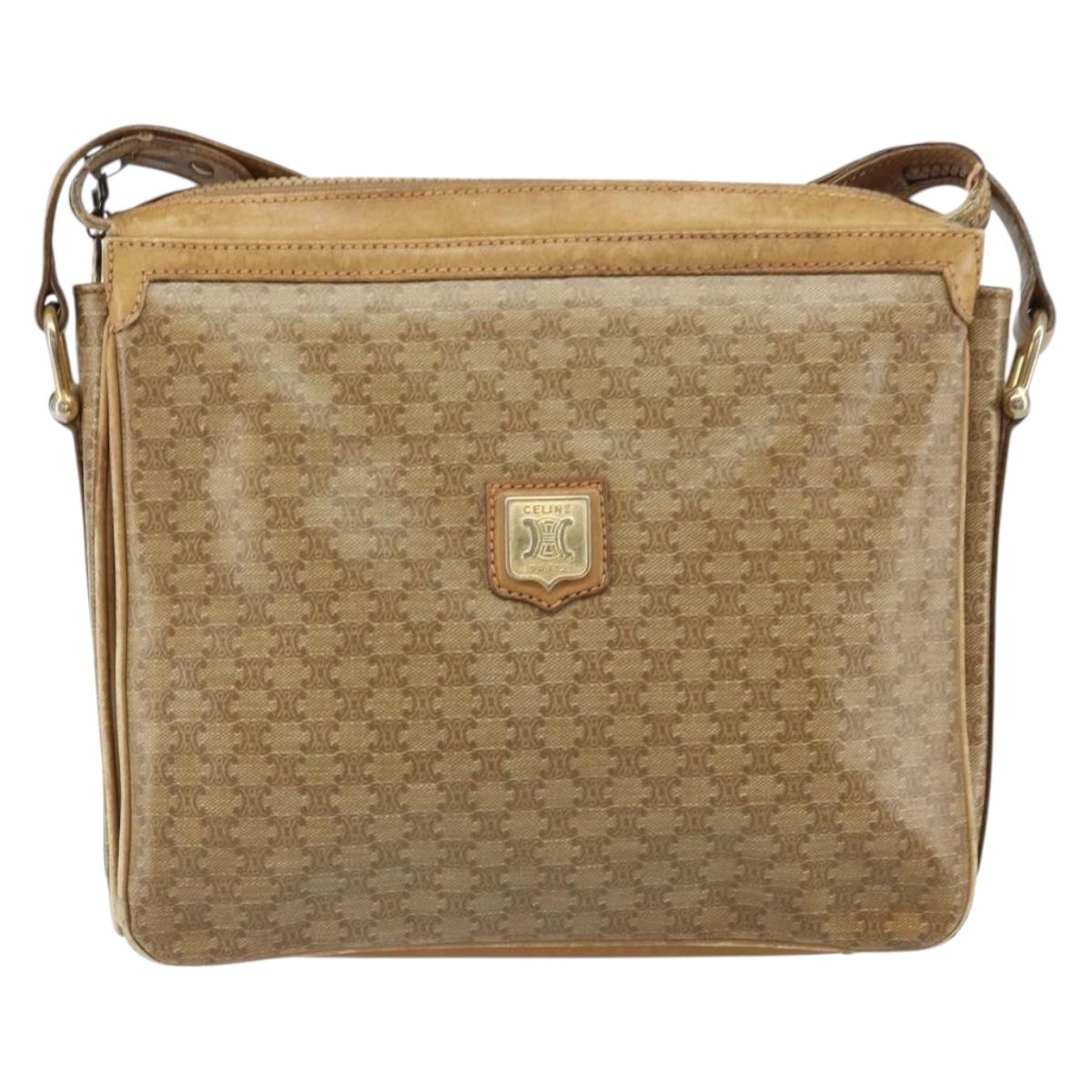 CELINE Macadam Canvas Shoulder Bag PVC Beige Gold Auth 165501