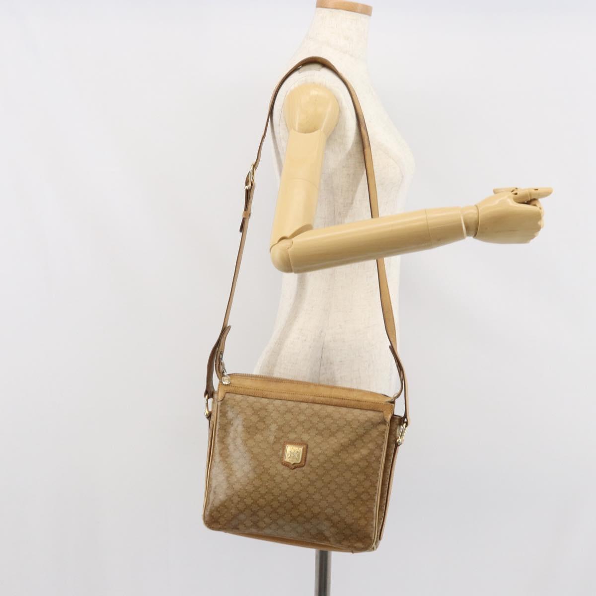 CELINE Macadam Canvas Shoulder Bag PVC Beige Gold Auth 165501