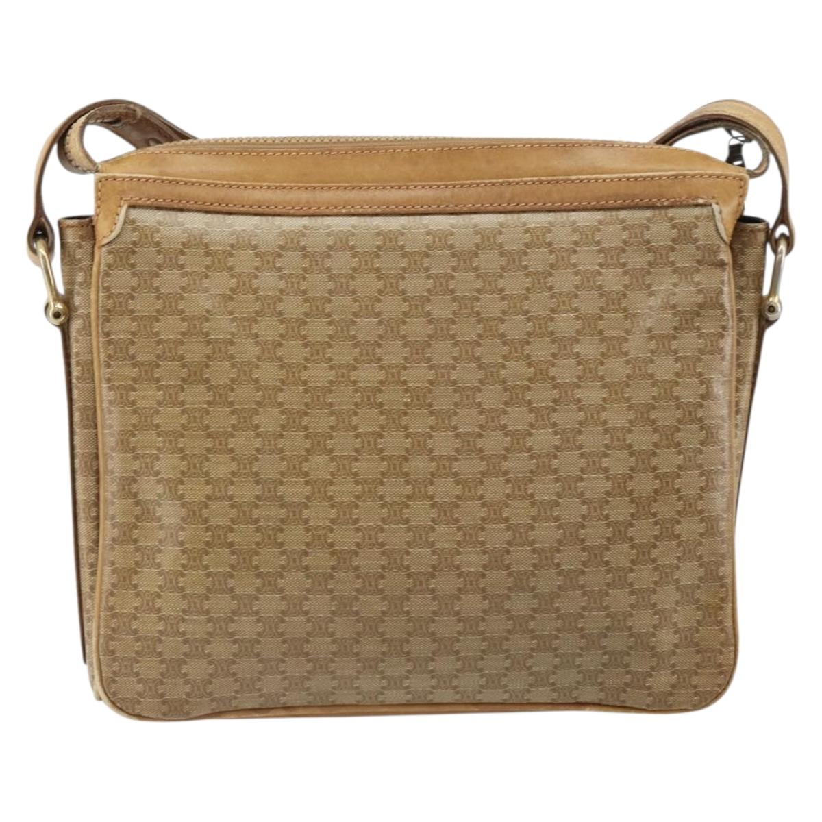 CELINE Macadam Canvas Shoulder Bag PVC Beige Gold Auth 165501