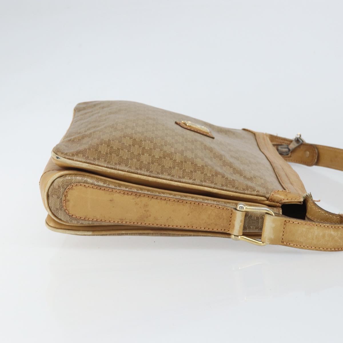 CELINE Macadam Canvas Shoulder Bag PVC Beige Gold Auth 165501