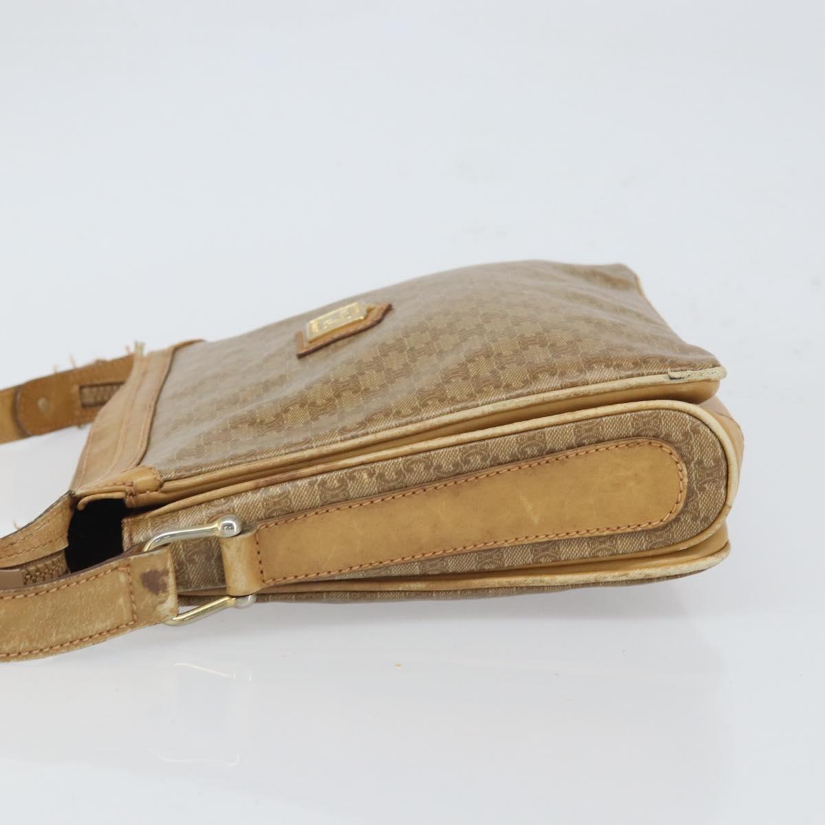 CELINE Macadam Canvas Shoulder Bag PVC Beige Gold Auth 165501