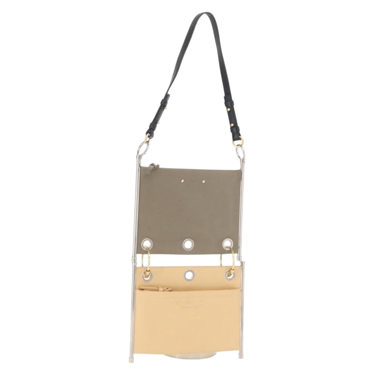 Chloe Roy Double Clutch Shoulder Bag Leather Gray Silver Auth 165505