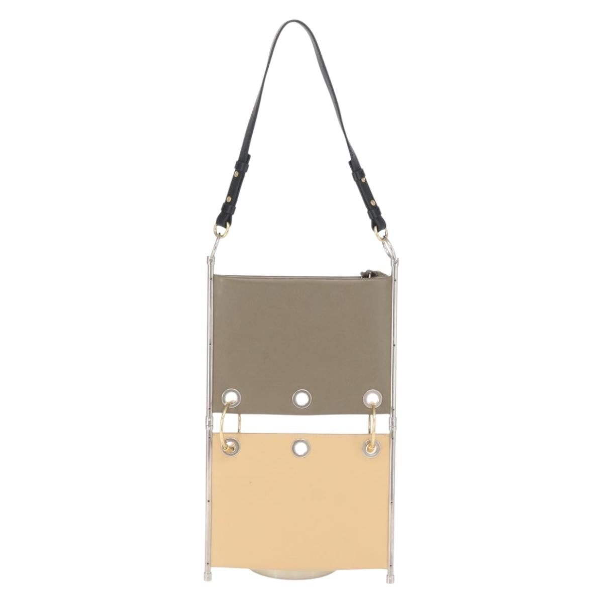Chloe Roy Double Clutch Shoulder Bag Leather Gray Silver Auth 165505
