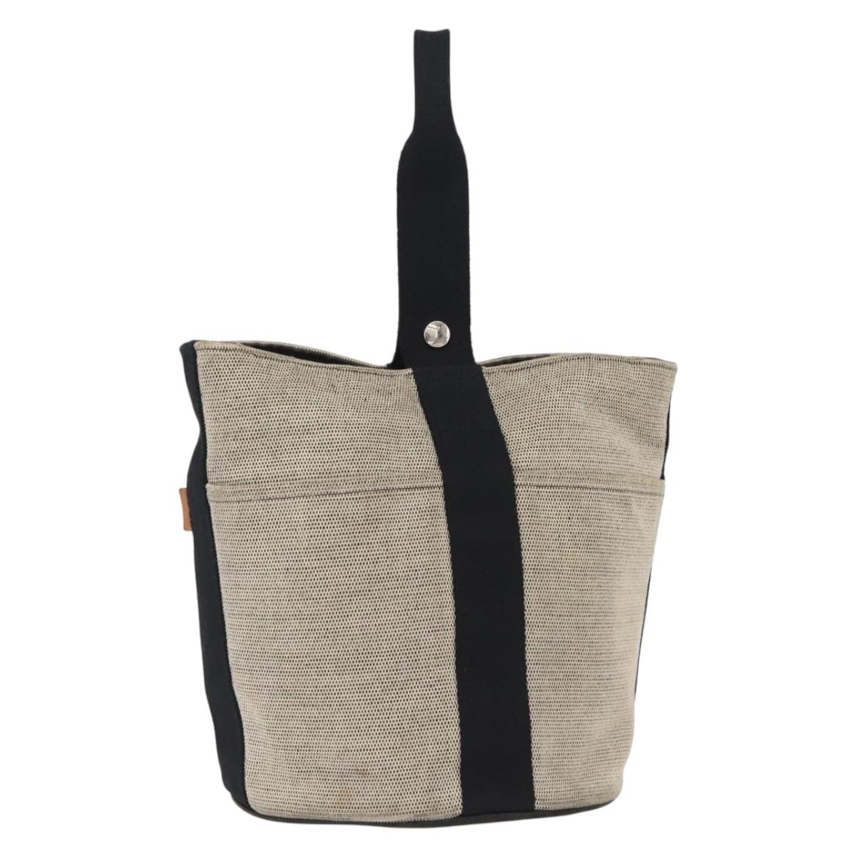 HERMES Hand Bag Canvas Gray Silver Auth 165517