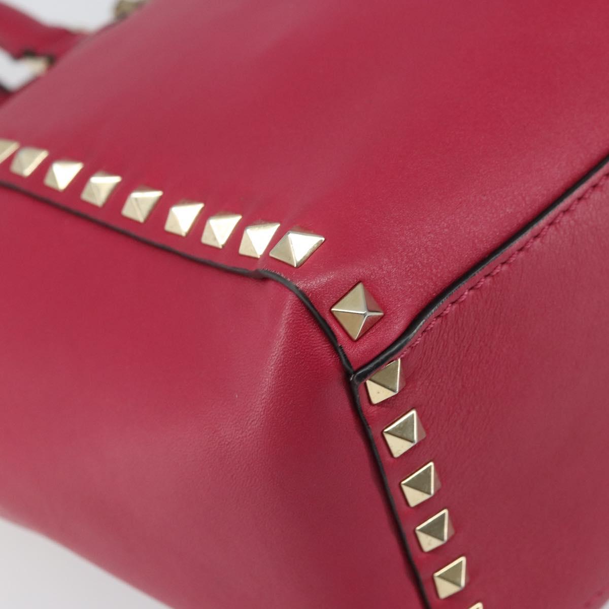 VALENTINO Rock Studs Hand Bag Leather 2way Pink Gold Auth 165535