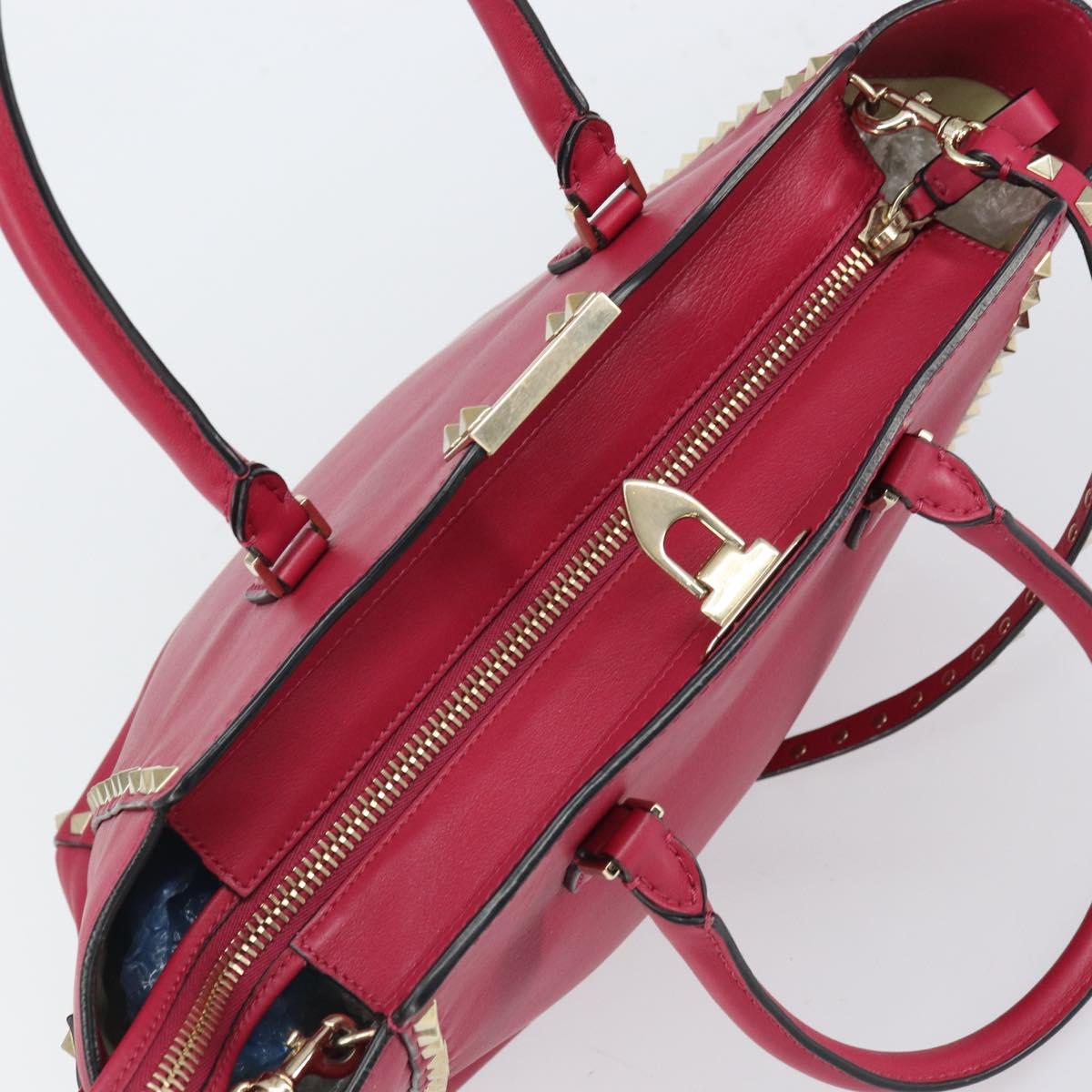 VALENTINO Rock Studs Hand Bag Leather 2way Pink Gold Auth 165535