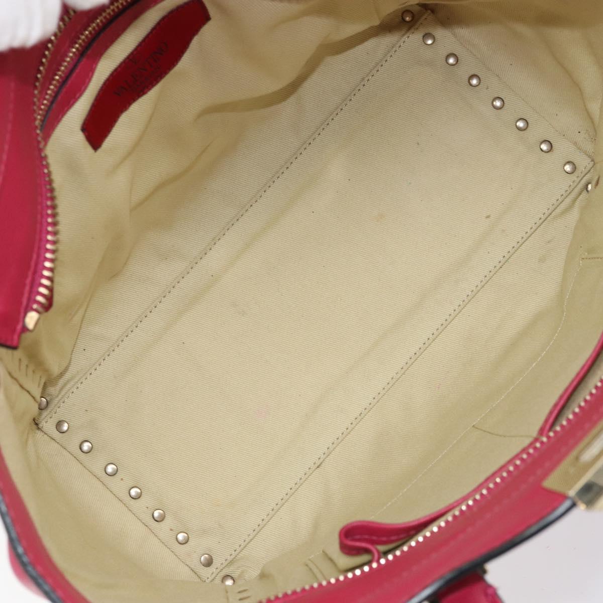 VALENTINO Rock Studs Hand Bag Leather 2way Pink Gold Auth 165535