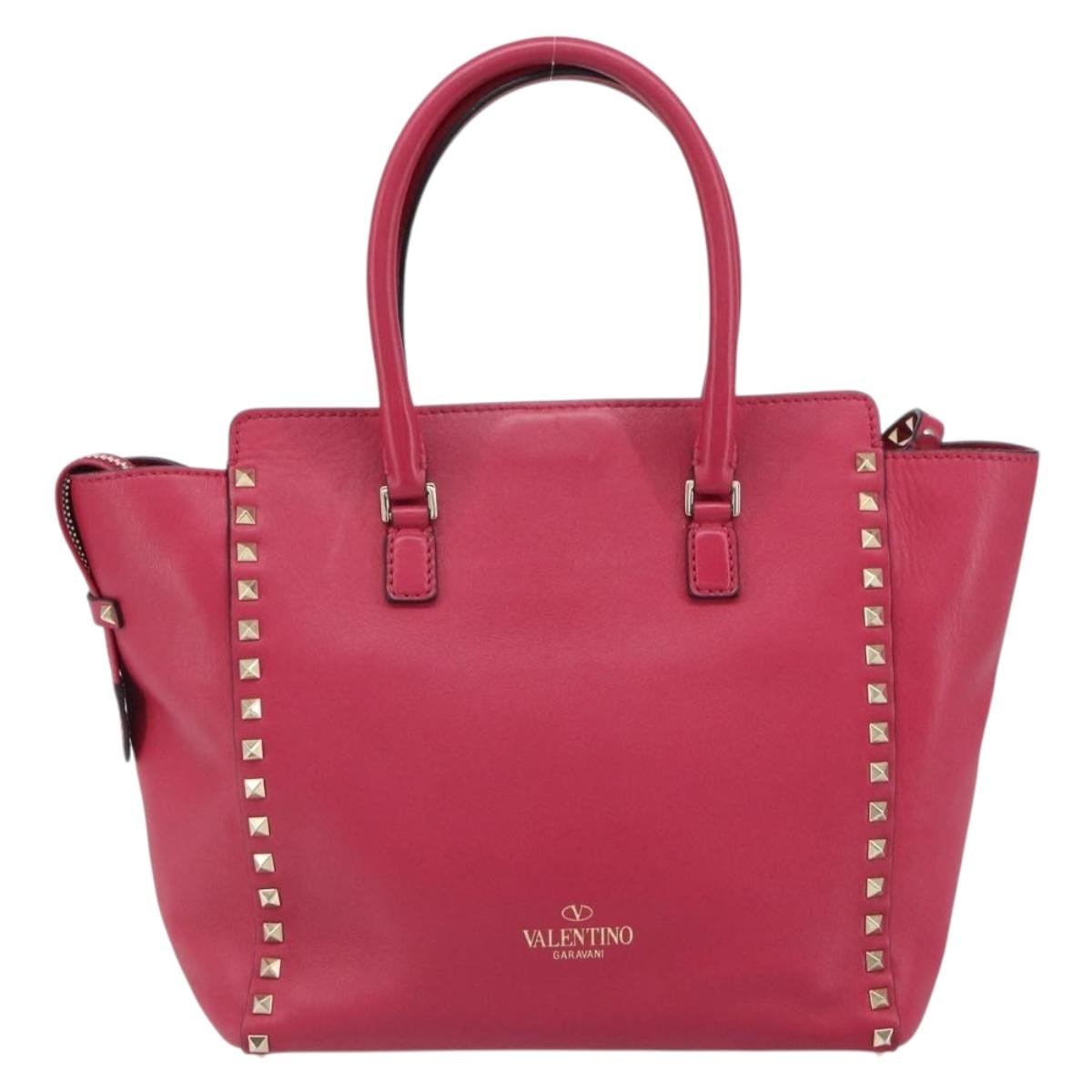 VALENTINO Rock Studs Hand Bag Leather 2way Pink Gold Auth 165535