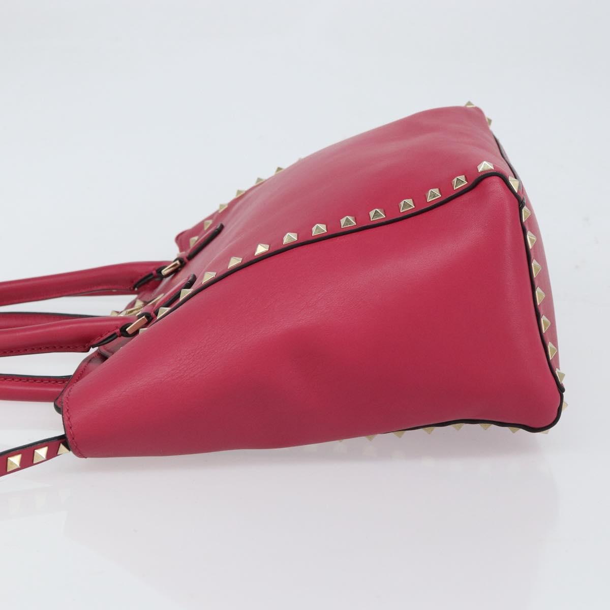 VALENTINO Rock Studs Hand Bag Leather 2way Pink Gold Auth 165535