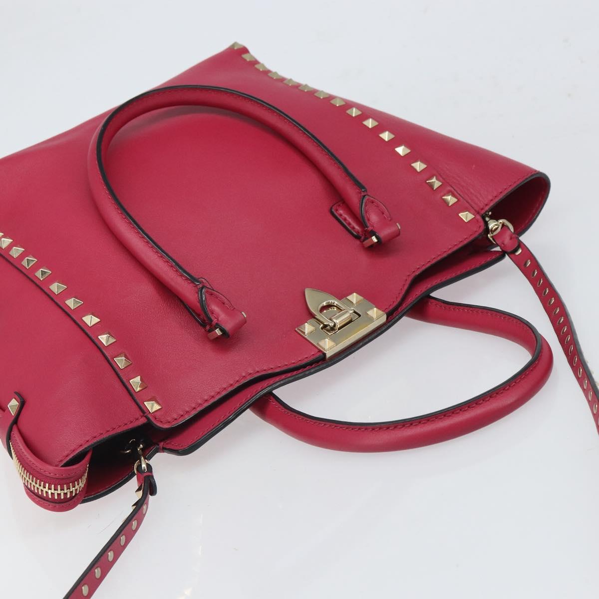 VALENTINO Rock Studs Hand Bag Leather 2way Pink Gold Auth 165535